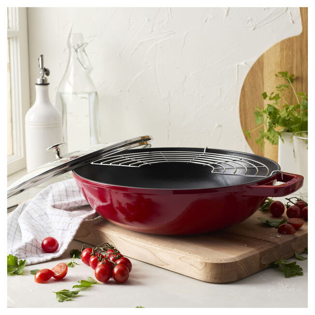 Staub Specialities Wok met glazen deksel , Kersenrood