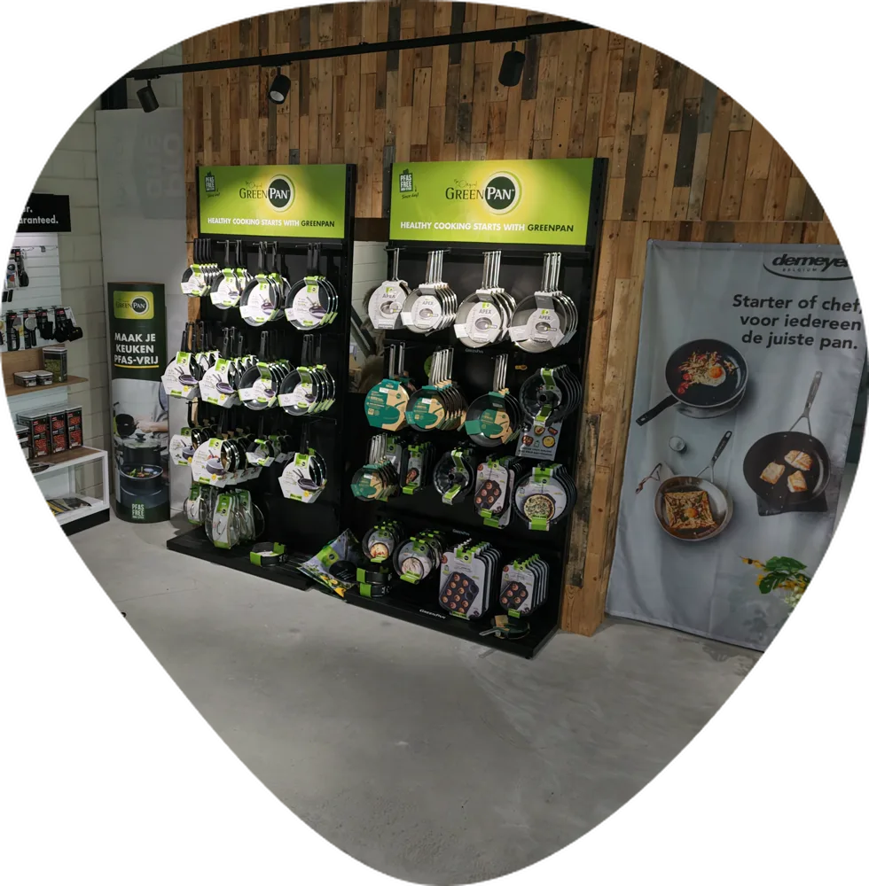 OXO- en GreenPan-wand in de Kookgekte-showroom